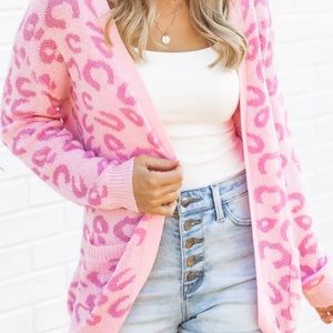 MAKE TIME FOR LOVE PINK ANIMAL PRINT CARDIGAN